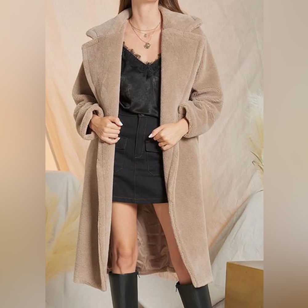 NEW tan teddy coat - Picture 2 of 3